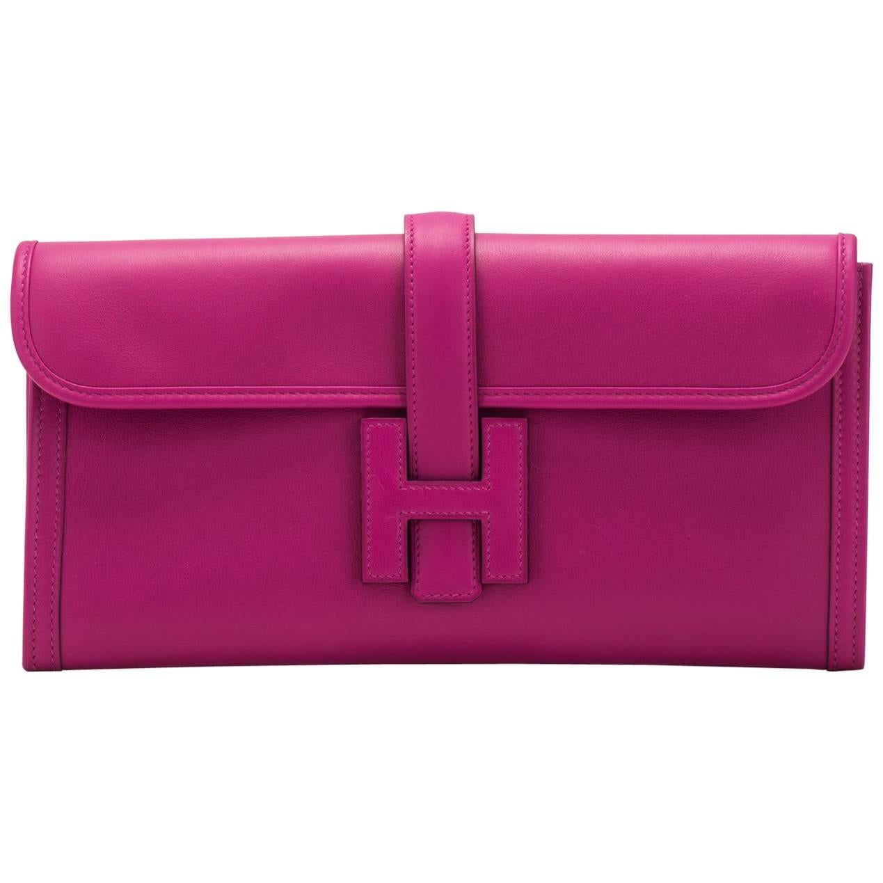 New in Box Hermes Rouge Pourpre Jige Elan Clutch Bag