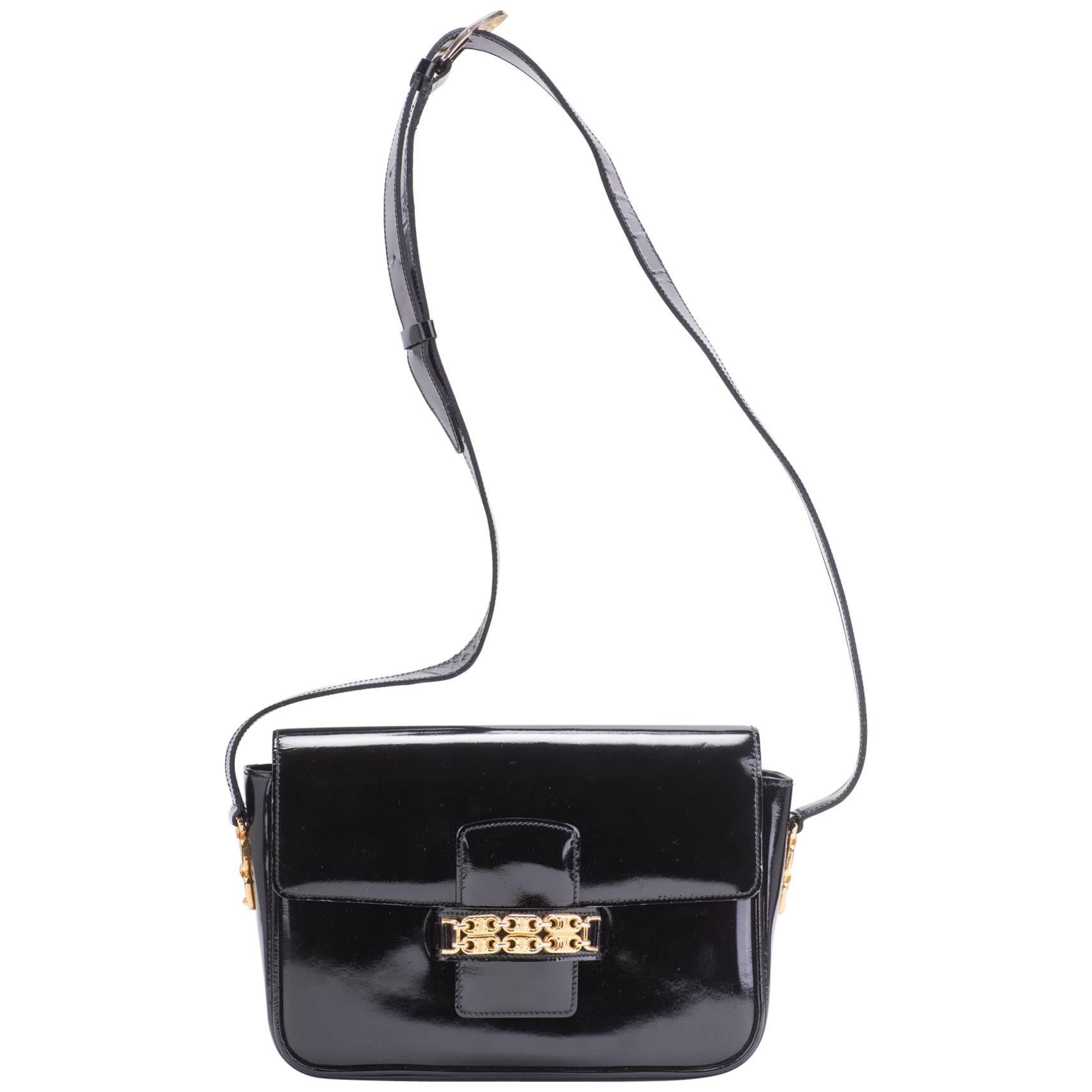 CELINE brand logo patent leather handbag Black Vintage Old Celine sb5xdm