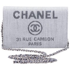 New in Box Chanel Grey Linen Cross Body Bag