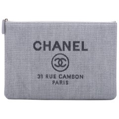 New in Box Chanel Large Linen Blue Clutch