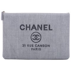 New in Box Chanel Large Linen Blue Clutch