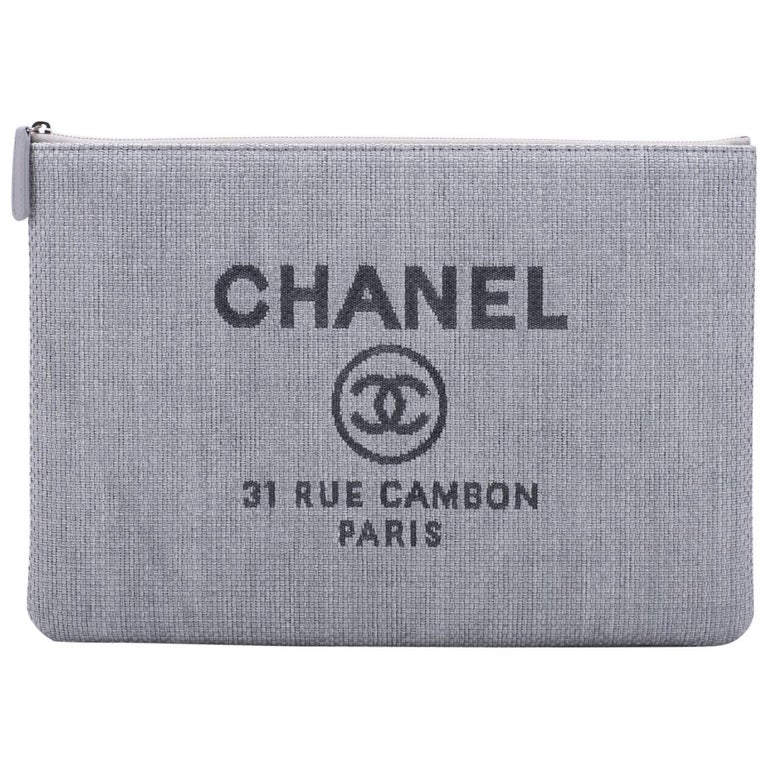 New in Box Chanel Large Linen Blue Clutch at 1stDibs chanel plate