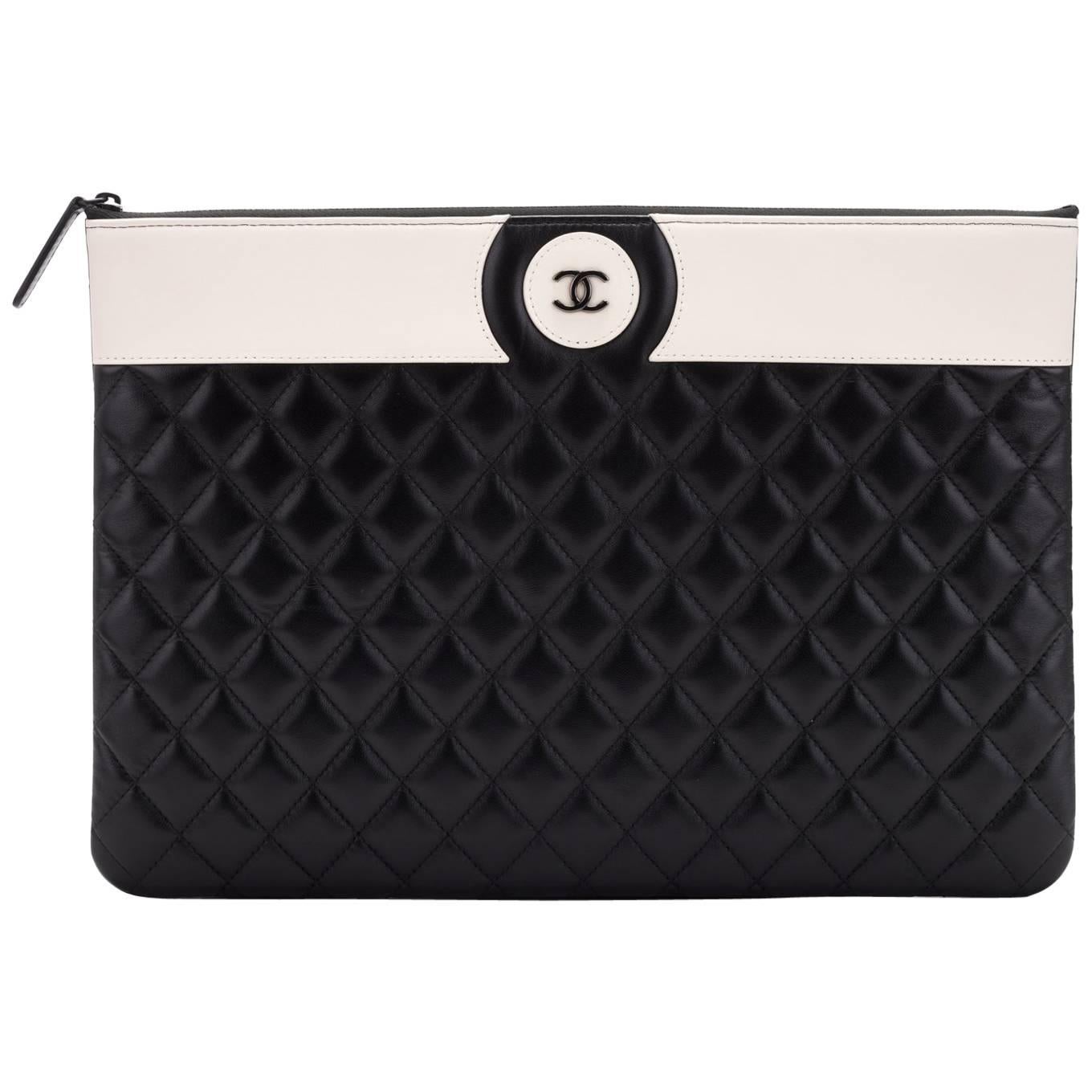 New Chanel Black White Large Clutch Bag