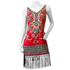 1990s Dashiki Printed Fringe Dress