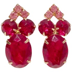 Vintage Ruby & Pink Sapphire Austrian Crystal Earrings 3