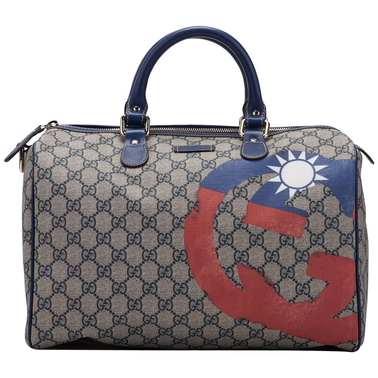 Gucci Limited Edition Guccissima Blue Boston Bag