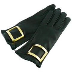 Gianfranco Ferre Vintage Black Leather and Gold Buckle Gloves Size S