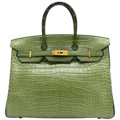 Hermès - Sac Birkin 35 cm Vert Anis Nilo en crocodile