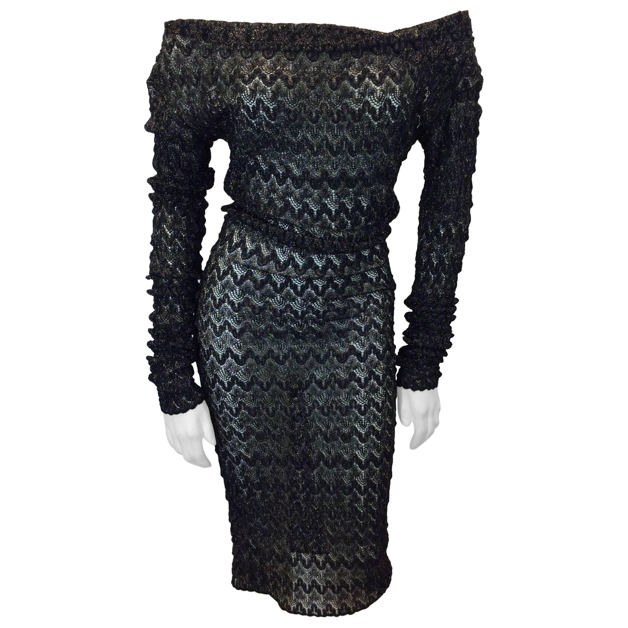 Missoni Black Metallic Lace Knit Stretch Dress For Sale