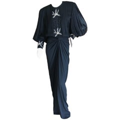 Galanos Martha Park Avenue Black Silk Jewel Embellished Evening Dress New / Tags 9