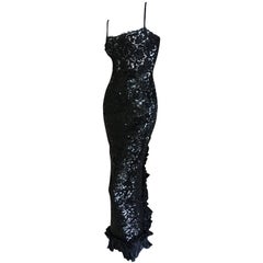 Galanos for Martha Park Avenue Embellished Black Sequin and Lace Evening Dress