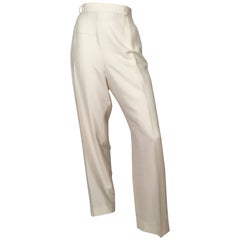 Retro Yves Saint Laurent 1980s Cream Silk Pants with Pockets Size 8.