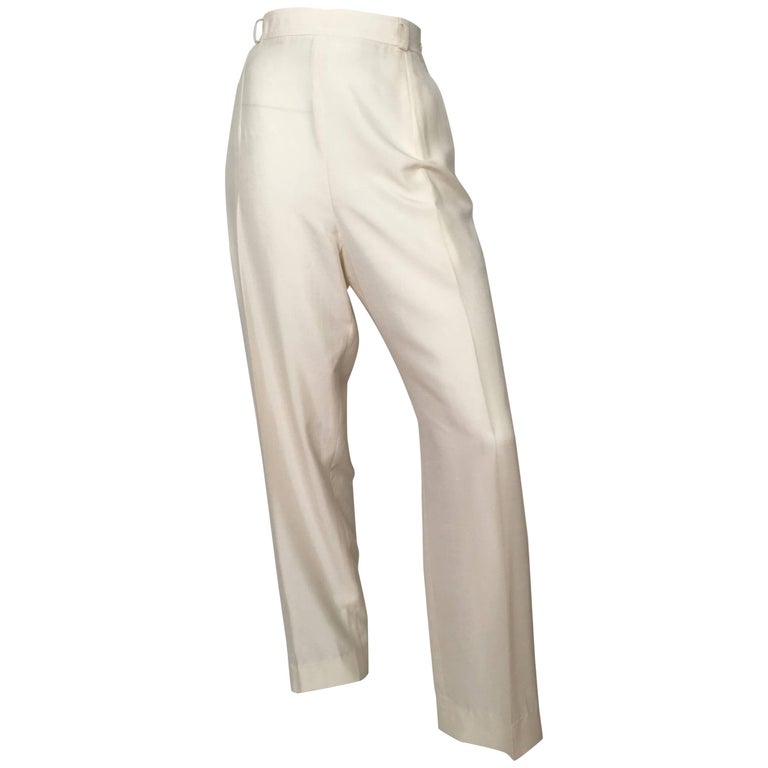 Yves Saint Laurent 1980s Cream Silk Pants with Pockets Size 8. at 1stDibs