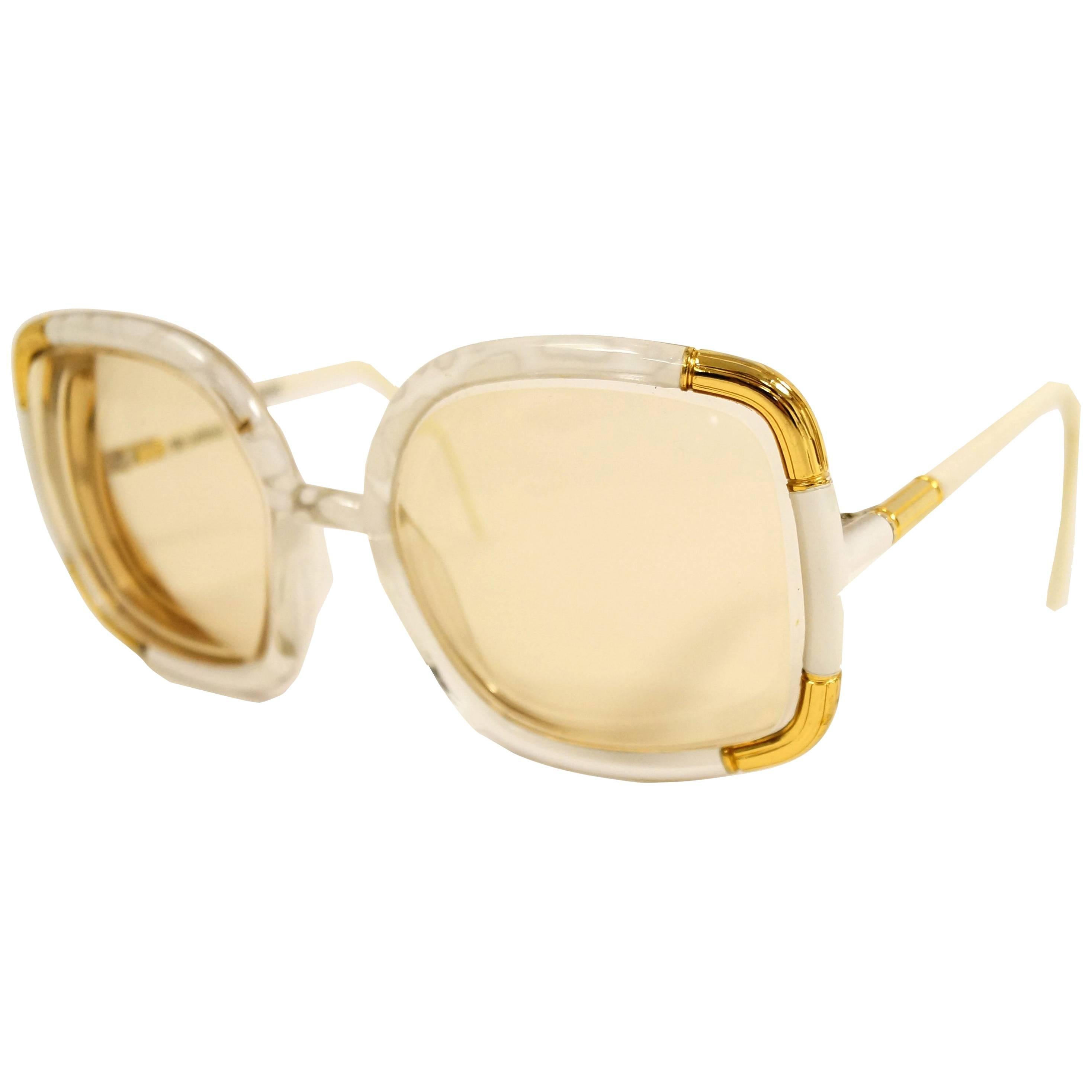 1970s Ted Lapidus Paris Ivory and Gold Framed RX Frames For Sale