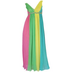 1960s Saks Sarafina Multi Color Pleated Chiffon Dress 7