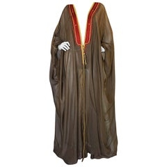 Used 1970s Deep Taupe Original Morrocan Gold Trimmed Caftan Abaya