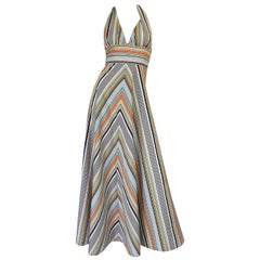 1970s Backless Cotton Striped Halter Top Maxi Sun Dress 7