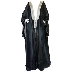 1970s Black Caftan w Silver Thread Embroidered Trim & Edging 11