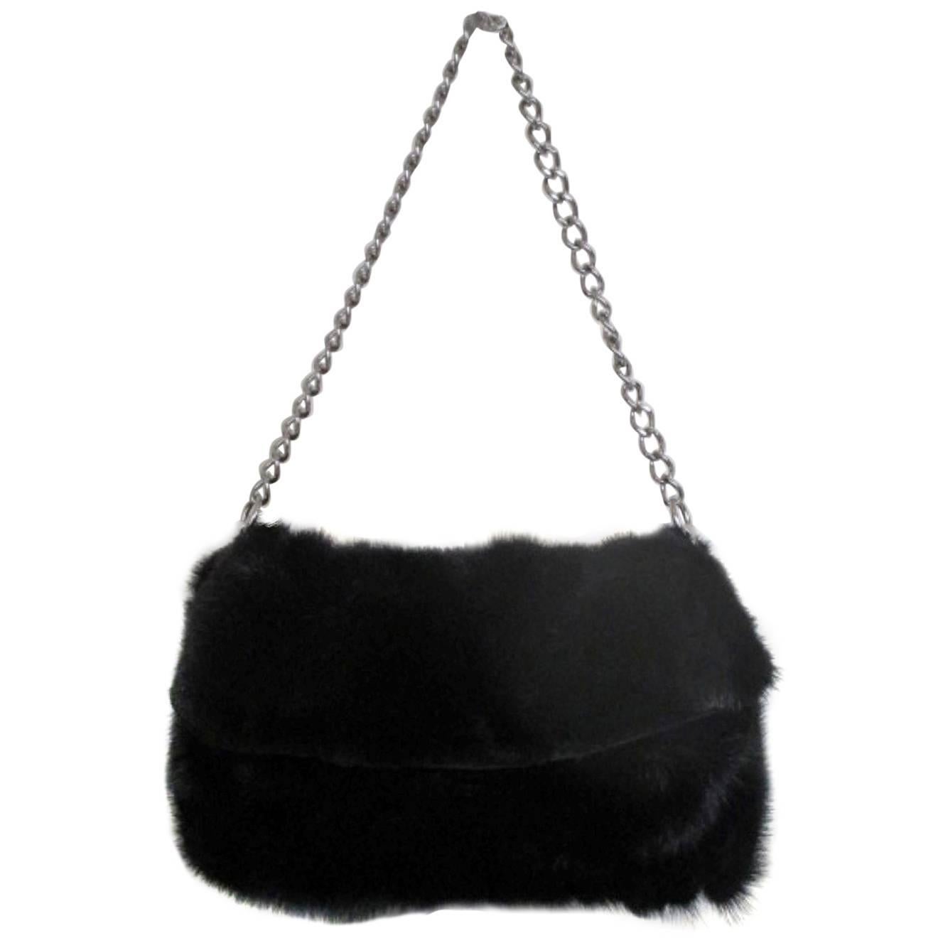 Black Mink Fur Bag Clutch For Sale