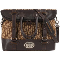 CHRISTIAN DIOR Marron Monogram Canvas & Cuir Weekender Sac de Voyage Bagage Tote