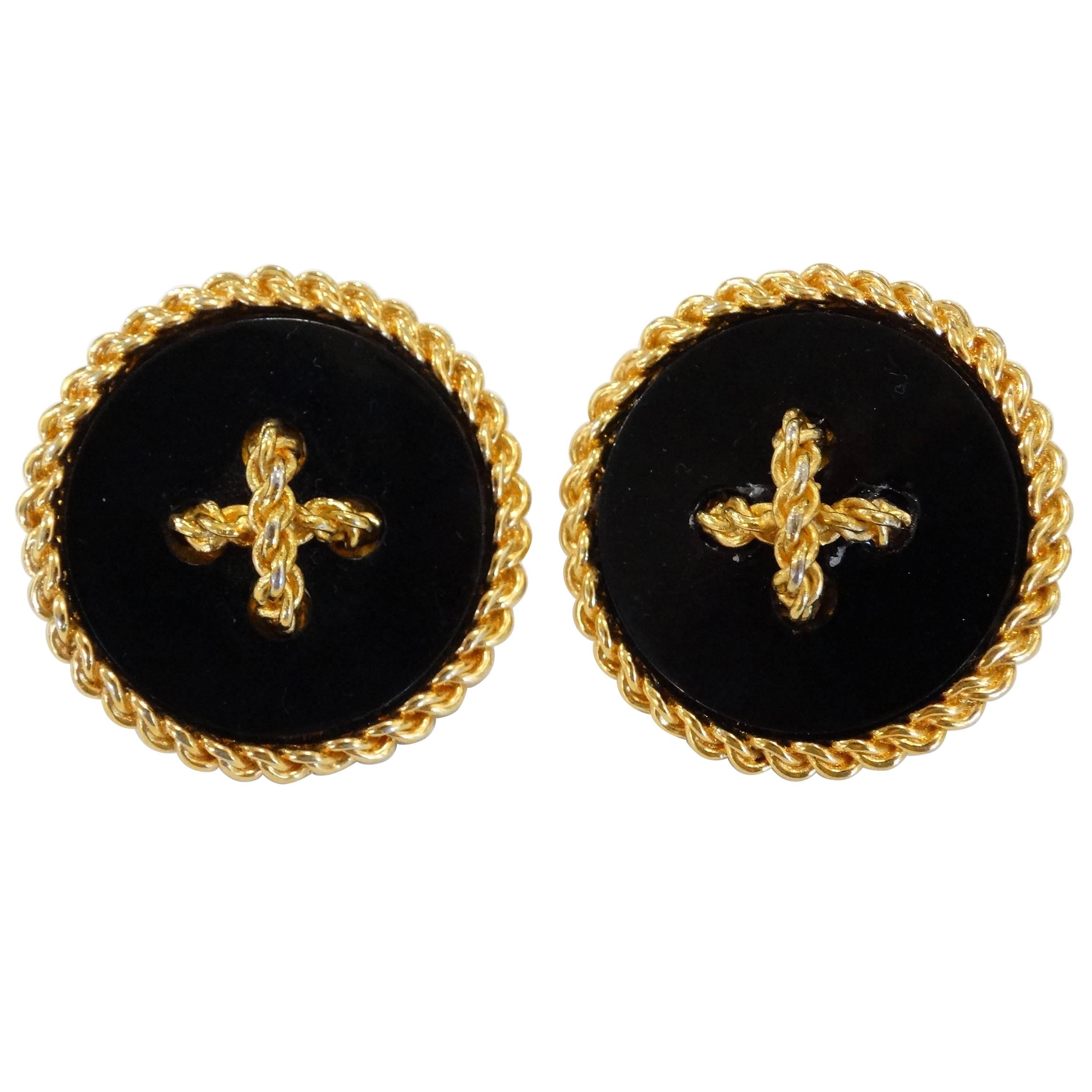 1980s Chanel Button Clip On Earrings 