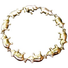 Whimsical Sterling Silver Pig Theme Link Bracelet 6