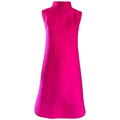 Chic 1960s Shocking Hot Pink Sleeveless Fuchsia Vintage High Neck Shift Dress