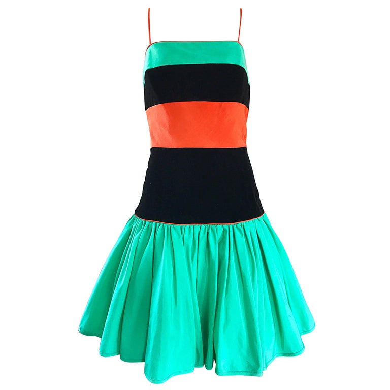 Amazing Vintage Barboglio Cristina + Jan Green Orange Black Color Block Dress Amazing Vintage Barboglio Cristina + Jan Green Orange Black Color Block Dress