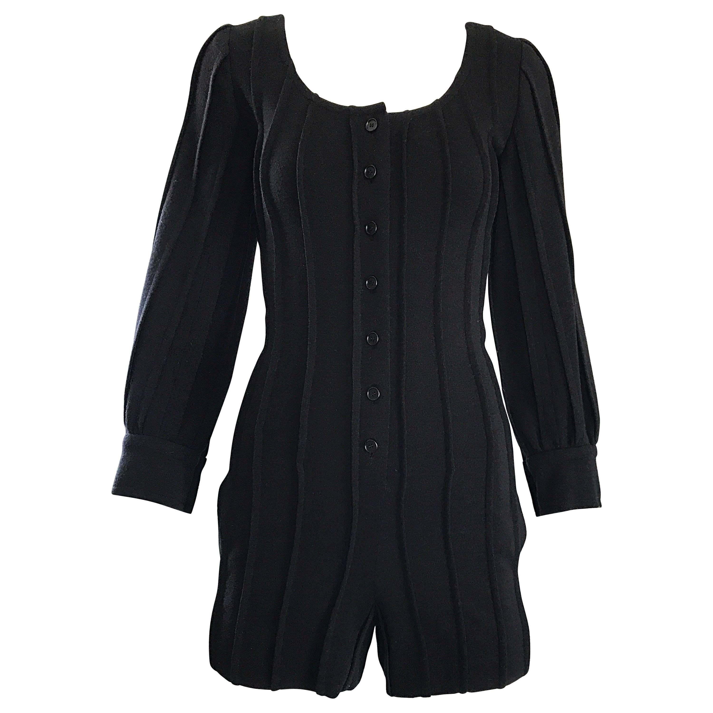 Vintage Givenchy Haute Couture Alexander McQueen Numbered Black Wool 90s Romper For Sale