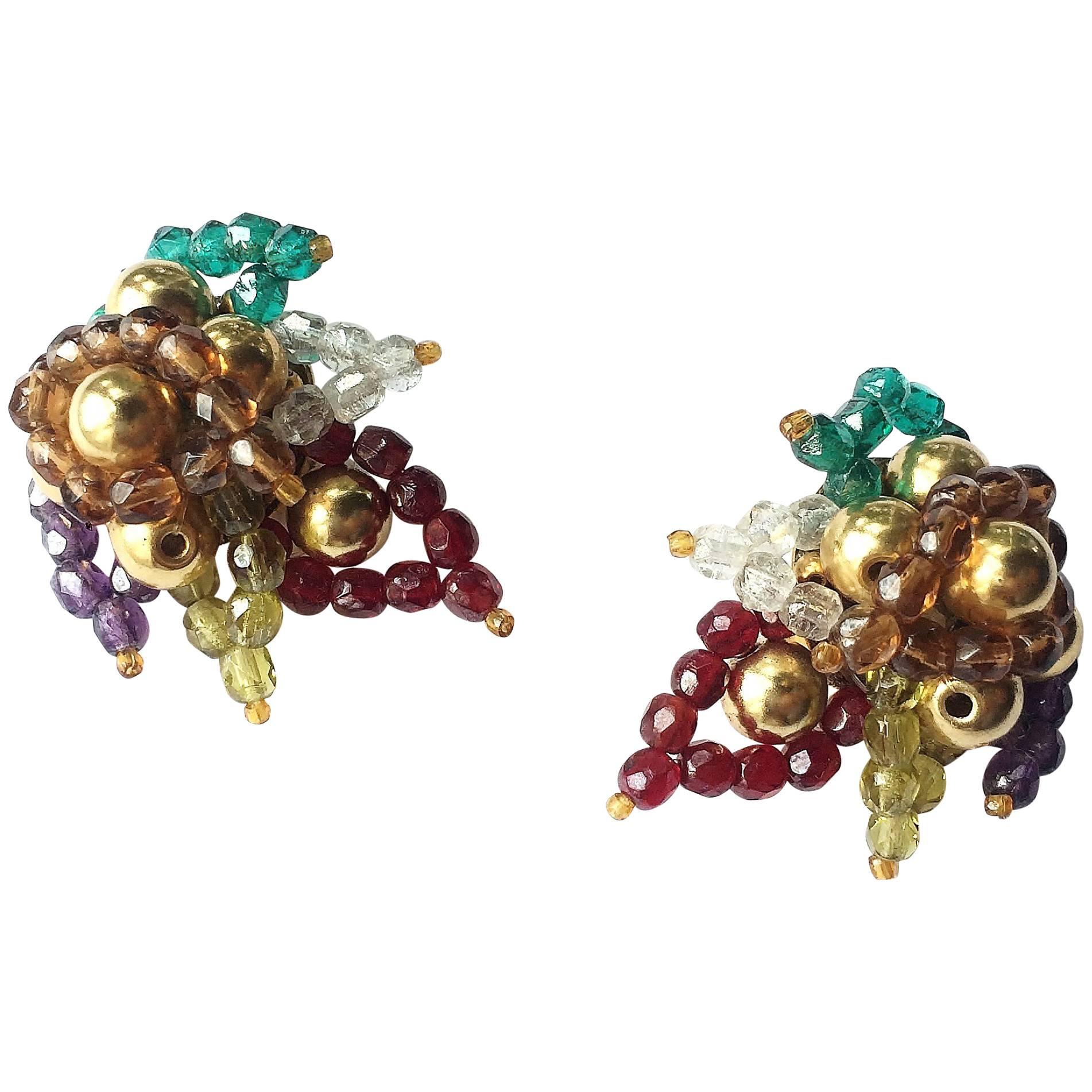 Multi coloured beaded 'paisley style' earrings, Coppola e Toppo, 1960s