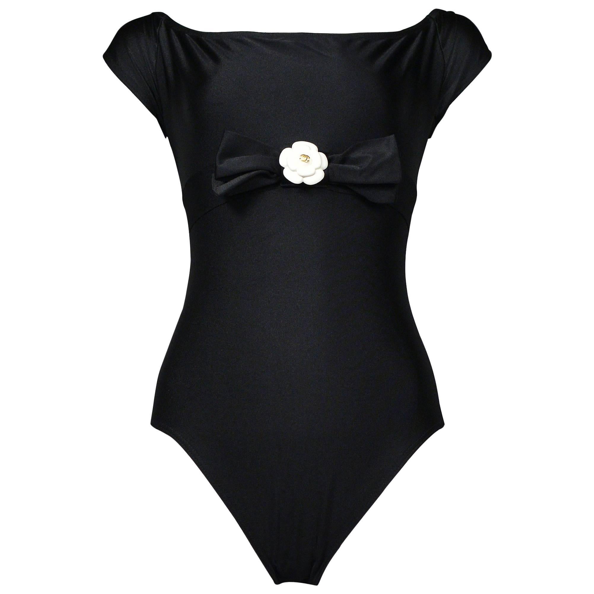 Chanel Camellia Charm & Bow Swim or Body Suit - New Vintage. Never Worn. 