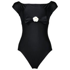 Chanel Camellia Charm & Bow Swim or Body Suit - New Vintage. Never Worn. 