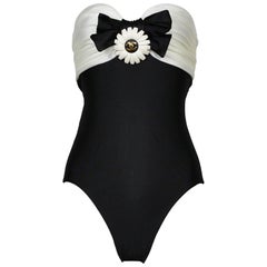 Chanel Sculptural Daisy Charm & Bow Black & White Swimsuit - Never Worn