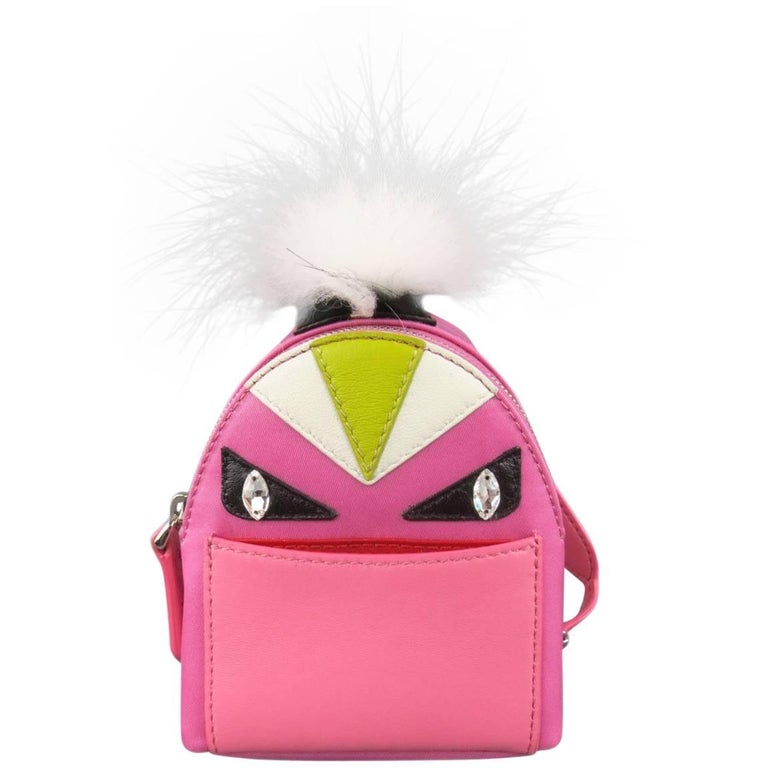 Fendi Monster Backpack Bag Charm Nylon with Leather and Fur Micro