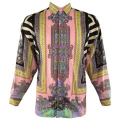 VERSUS by GIANNI VERSACE Multi-Color Pastel Paisley Print Wool Long Sleeve Shirt