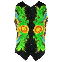 Retro GIANNI VERSACE 38 Black MIAMI FLORIDA USA Tropical Sun Print Vest