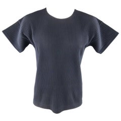 ISSEY MIYAKE HOMME PLISSE Size L Navy Pleated Short Sleeve T Shirt