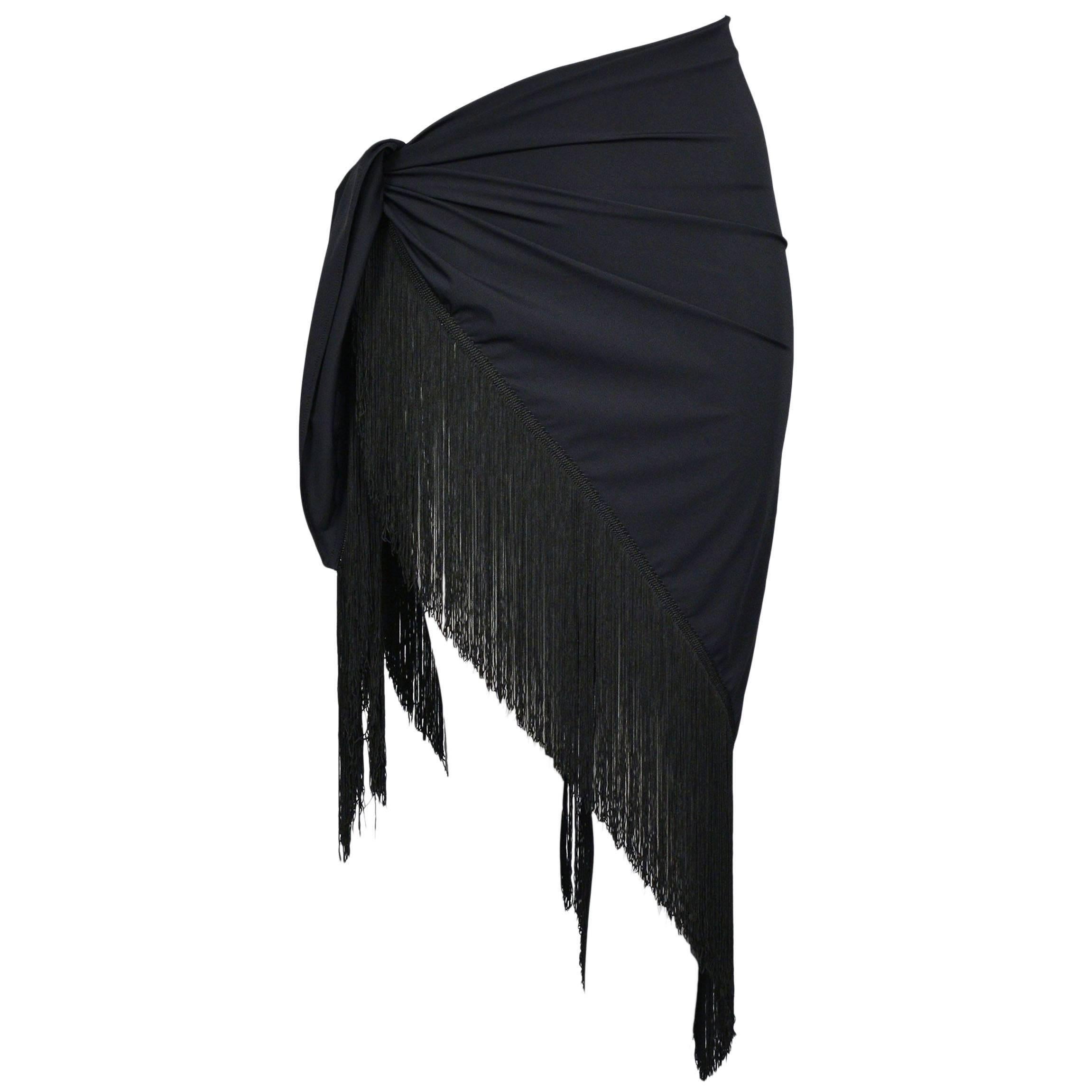 Chic Dior Black Sarong Wrap With Fringe - Swimsuit cover up + After Swim