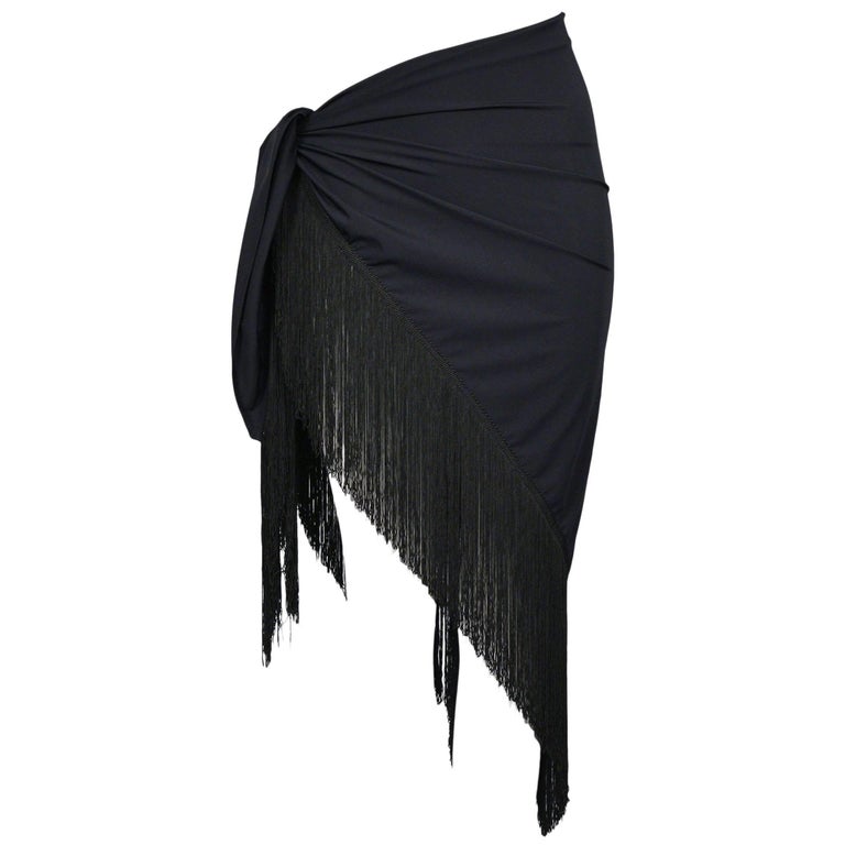 Chic Dior Black Sarong Wrap With Fringe Swimsuit cover up + After