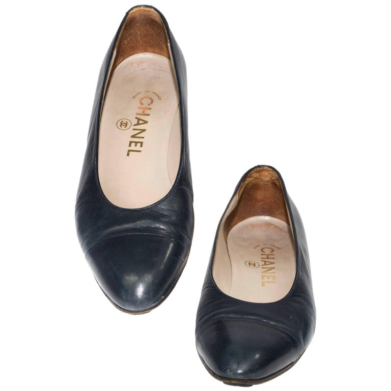 Chanel Classic Black Leather Flats at 1stDibs