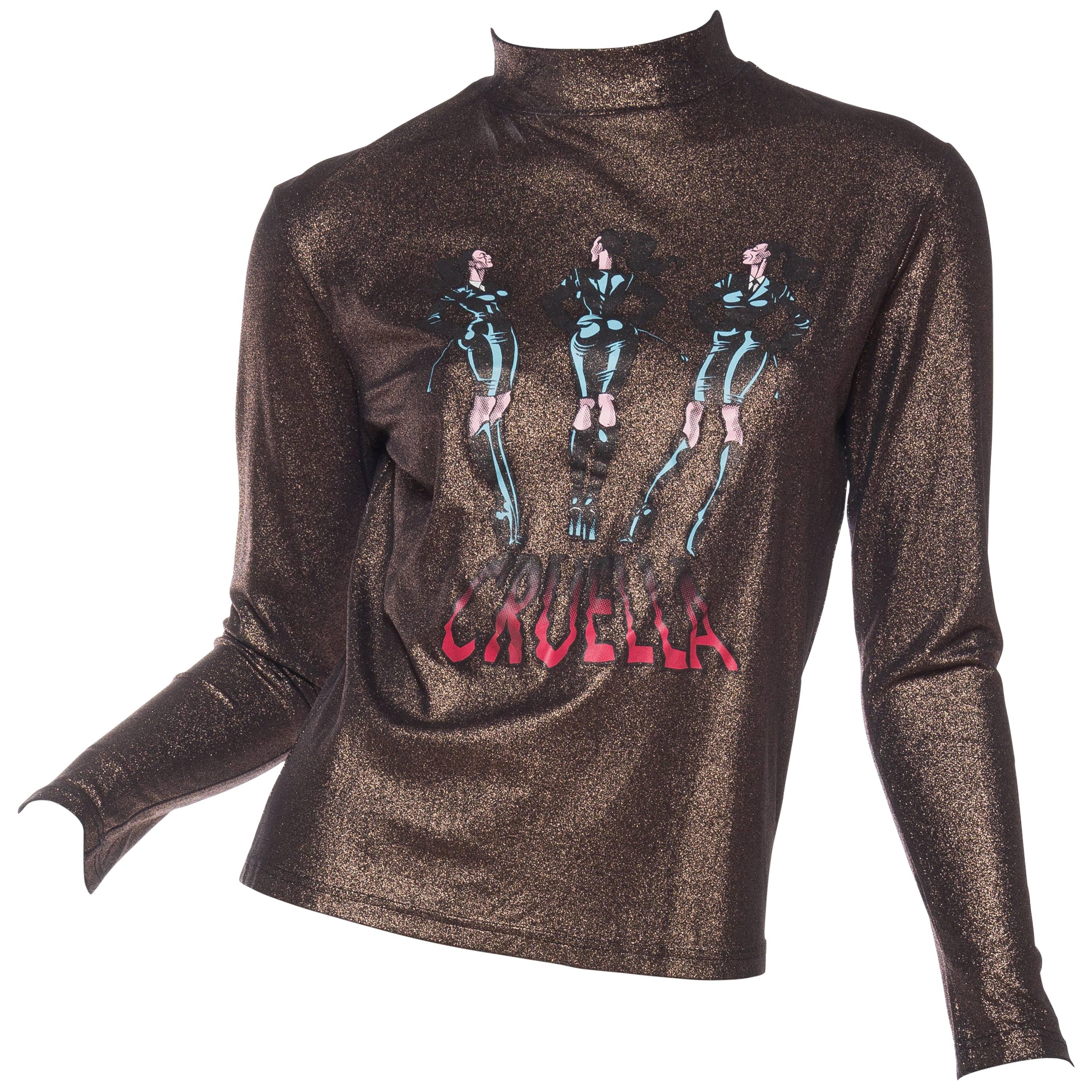 1990 JEAN PAUL GAULTIER Nylon, Spandex Gold "Cruella" Shirt Top For Sale