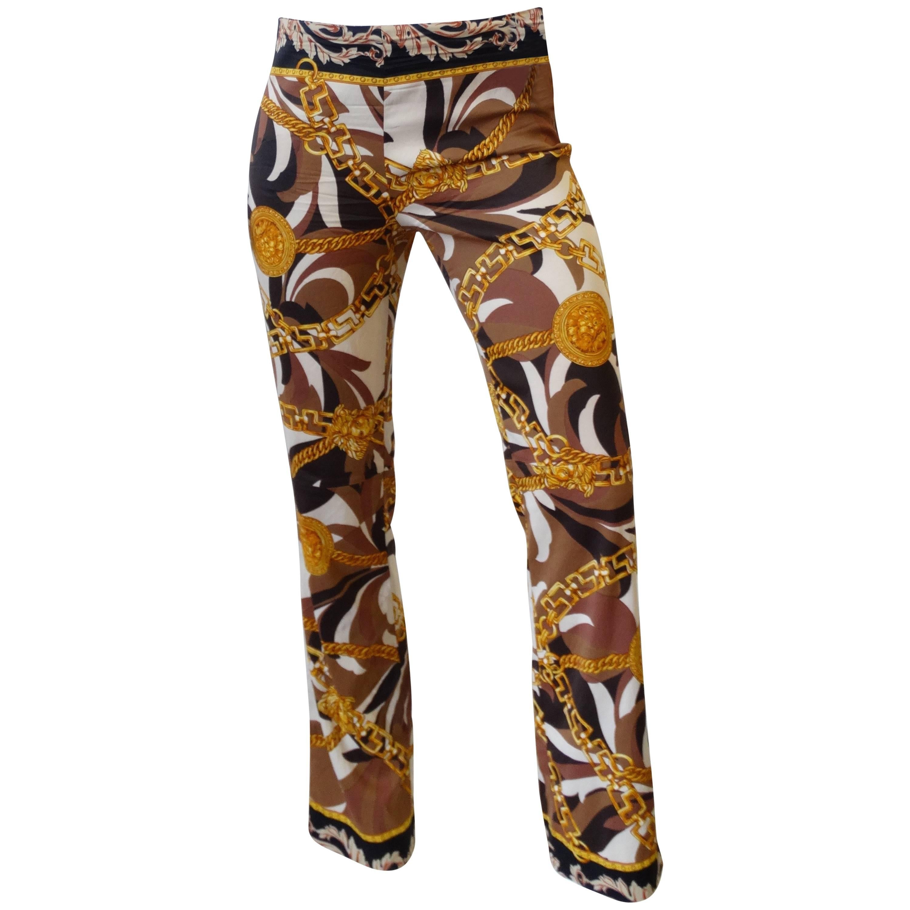 1980s Gianni Versace Lion & Medusa Head Printed Trouser Pants  