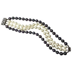 Vintage West German White & Gray Faux Pearl 4-Strand Bracelet
