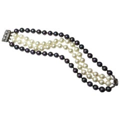 Vintage West German White & Gray Faux Pearl 4-Strand Bracelet 10