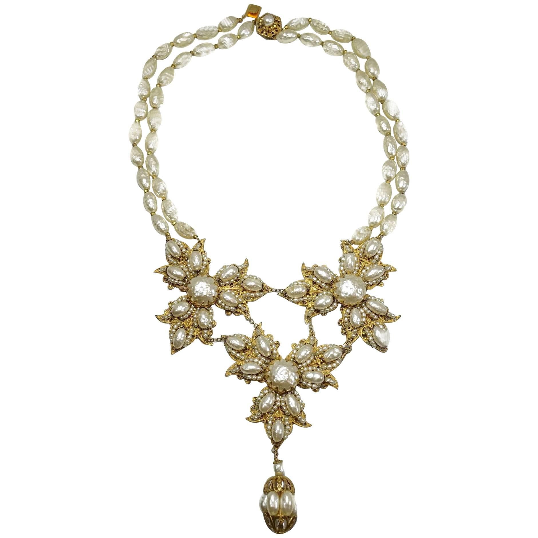 Miriam Haskell Vintage Pearl Necklace, 1950s 