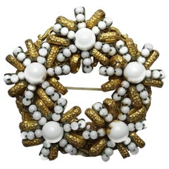 Vintage 1950s Signed Miriam Haskell White Bead Brooch 2