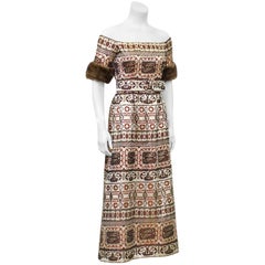 1970's Oscar de la Renta Brocade Gown with Mink Trim 5