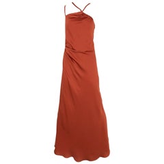 1990s BILL BLASS Burnt Orange Silk Charmeuse Asymetrical Neckline Dress