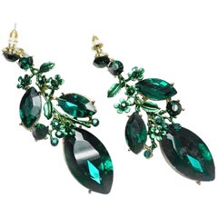 Emerald Green Crystal Dangle Pierced Earrings 4