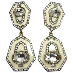 Long Enamel and Crystals Dangle Pierced Earrings